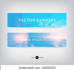Vector banners with retro blurred unfocused photographic background. Sunset theme