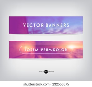 Vector banners with retro blurred unfocused photographic background. Sunset theme