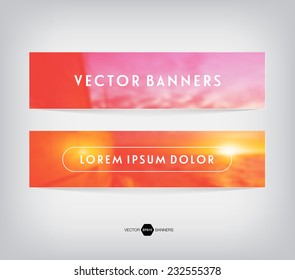 Vector banners with retro blurred unfocused photographic background. Sunset theme