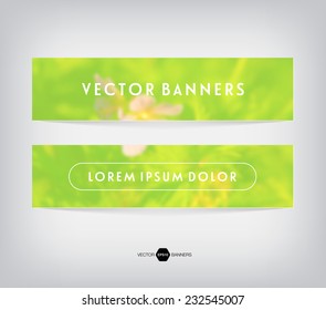 Vector banners with retro unfocused blurred photographic background. Meadow flower and grass