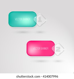 Vector banners set. 2 bright colors. glass elements. Vector banner with a glass surface for your business titles. blue and pink. with rounded corners