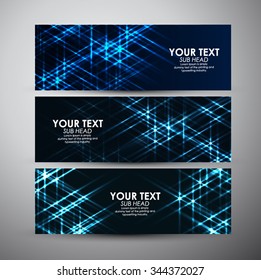 Vector banners set with abstract blue shining background. 