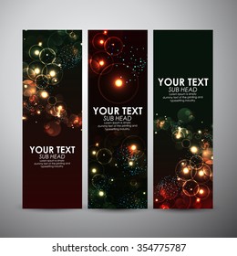Vector banners set with Abstract bokeh digital background. Vector illustration.