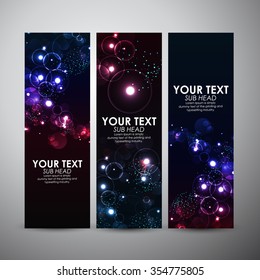 Vector banners set with Abstract bokeh digital background. Vector illustration.