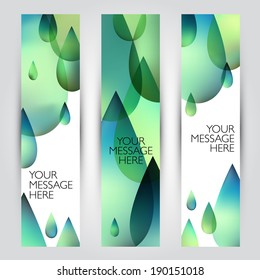 Vector banners set. Abstract colorful background with water drops. Bright background.