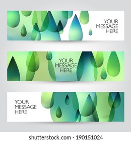 Vector banners set. Abstract colorful background with water drops. Bright background.