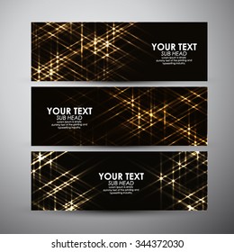 Vector banners set with abstract gold shining background. 