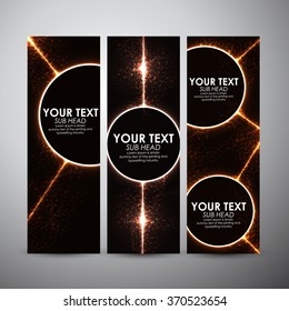 Vector banners set with Abstract orange circle lights pattern background.