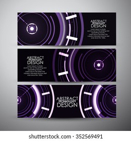 Vector banners set with Abstract purple Modern technology circles background.
