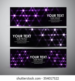 Vector banners set with abstract purple shining background. 