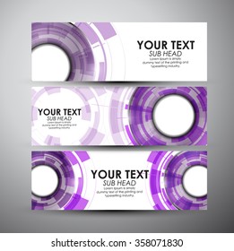 Vector banners set with Abstract purple Modern technology circles background.