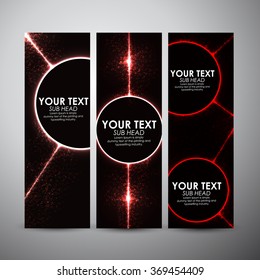 Vector banners set with Abstract red circle lights pattern technology background. Vector illustration.
