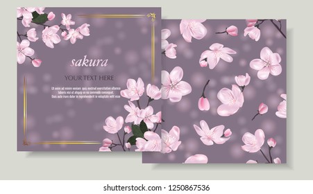 Vector banners set with Blossoming sakura.Template for greeting cards, wedding decorations, invitation ,sales, packaging. Spring or summer design. Place for text.