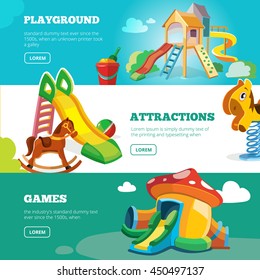 vector banners set of children playground. Illustrations in flat style. Childhood parenting collection.