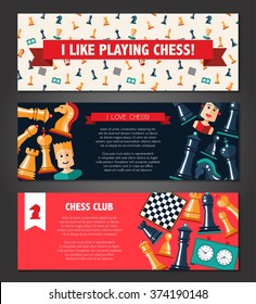 Vector banners set with flat design chess and players icons 