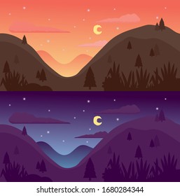 Vector banners set with landscape illustration - flat design