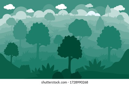 Pancartas vectoriales con ilustración de paisaje - diseño plano, árboles en el campo