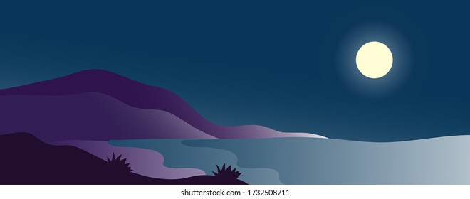 Banderas vectoriales montadas con ilustración de paisaje - diseño plano, playa de noche