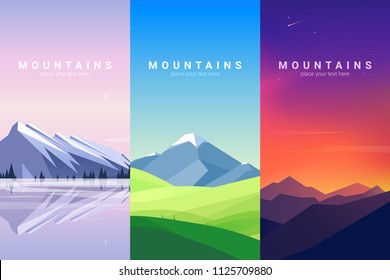 Vector banners set with mountains landscape. Background illustration