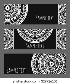 Vector banners set with orient mandala. Ethnic header zentangle design