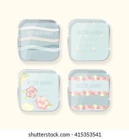 Vector banners set. pastel colors. glass elements. english style. shabby chic. pink color. Vector label with a glass surface.  Eps