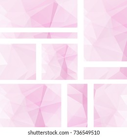 Vector banners set with pastel pink polygonal abstract triangles. Abstract polygonal low poly banners.