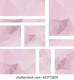 Vector banners set with polygonal abstract  triangles. Abstract polygonal low poly banners. Pink color.  