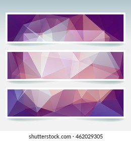 Vector banners set with polygonal abstract  triangles. Abstract polygonal low poly banners.  
