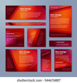 Vector banners set with polygonal abstract  triangles. Abstract polygonal low poly banners. Red, orange colors. 