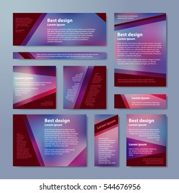Vector banners set with polygonal abstract  triangles. Abstract polygonal low poly banners. Pink, purple, violet colors. 