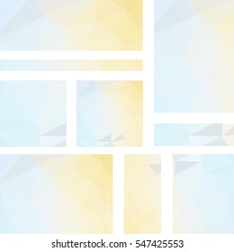 Vector banners set with  polygonal abstract  triangles. Abstract polygonal low poly banners. Blue, yellow, white colors. 