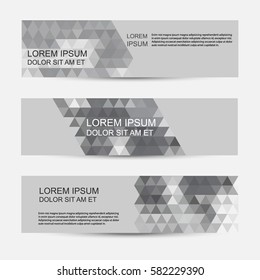 Vector banners set with polygonal abstract triangles. Abstract polygonal low poly banners.