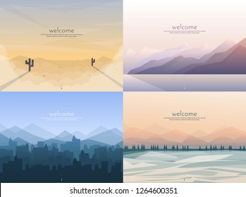 Vector banners set with polygonal landscape