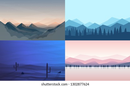 Vector banners set with polygonal landscape