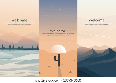 Vector banners set with polygonal landscape
