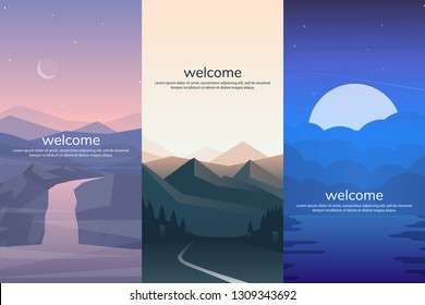 Vector banners set with polygonal landscape