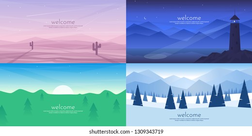 Vector banners set with polygonal landscape