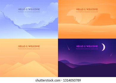 Vector banners set with polygonal landscape and nature illustration - flat design