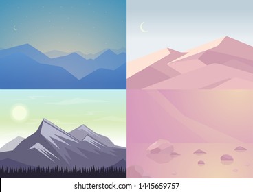Vector banners set with polygonal landscape illustration - flat design
