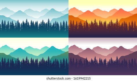 Vector banners set with polygonal landscape illustration, flat design