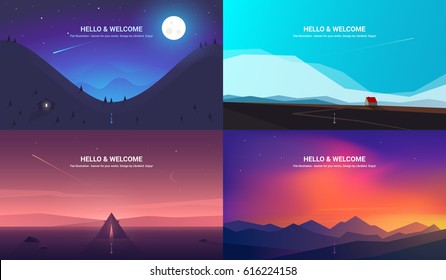 Vector banners set with polygonal landscape illustration - flat design - Shutterstock ID 616224158
