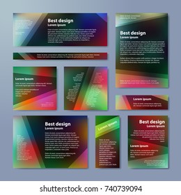 Vector banners set with purple abstract triangles on blur background. 