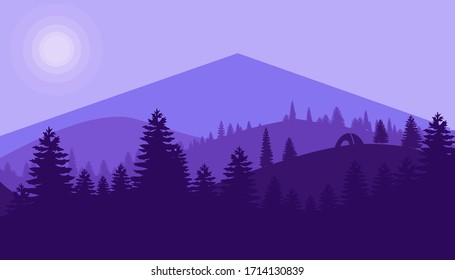 Vector banners set with purple landscape illustration - flat design