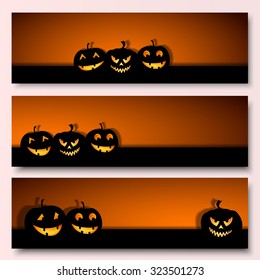 Vector Banners set with Spooky Halloween Pumpkins.
