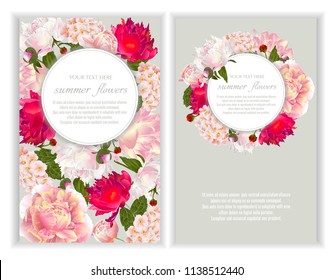 Vector banners set with summer flowers.Template for greeting cards, wedding decorations, invitation ,sales. Spring or summer design. Place for text.