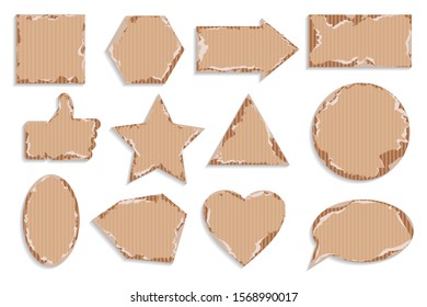 Vector Banners Set. Torn Corrugated Cardboard. Riped Cardboard Tags. Vector Website Template, Design Elements Set On White Background