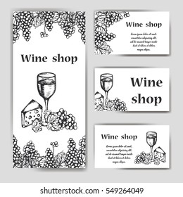 Vector banners set of wine company. Restaurant theme. Template for wine menu. Hand drawn design for poster or card