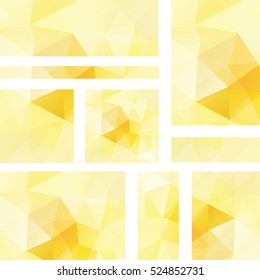 Vector banners set with yellow polygonal abstract  triangles.  Abstract polygonal low poly banners. 