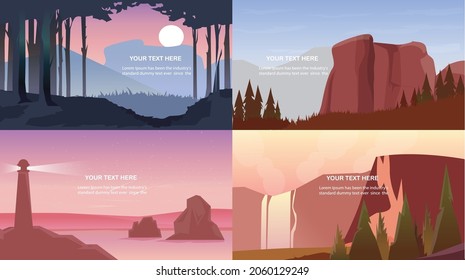 Vector banners set.beautiful landscape illustrations.Use as background or wallpaper.Flat design.