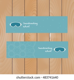 Vector banners with snowboarding goggles. Winter sport decorative illustration in doodle style